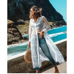 Zara Sheer White Maxi Dress with Polka Dots